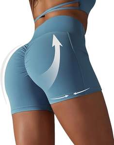Meilleur short de yoga pour femme 2 pièces Pack taille croisée Gym Compression Spandex Stretch poches latérales courtes motif solide pour le yoga actif - Product Image 3