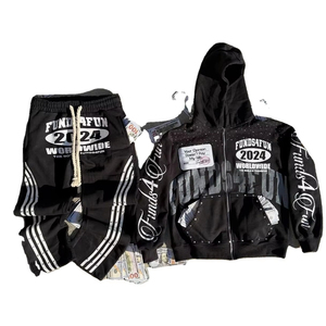 Conjunto Deportivo Térmico de Invierno Personalizado, Sudadera con Capucha y Pantalones Deportivos Estilo Urbano, Lavado Ácido con Impresión Serigrafiada, Chándal para Hombre - Product Image 1
