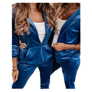Premium Quality Wholesale Price Ladies <b>Velvet</b> Zipper up Tracksuit Hoodie and <b>Jogger</b> Full 2 Piece Set With Custom Logo - Product Image 6