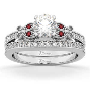 Conjunto nupcial de oro blanco y oro rosa de 14k con diamante mariposa y rubí, perla de circonita de 0.42ct y oro rosa para fiesta de bodas y regalo - Product Image 2