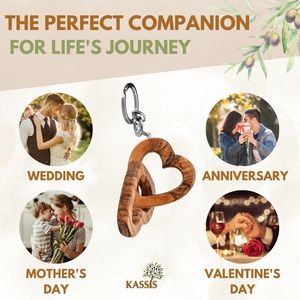 Personalized Olive Wood Connected Hearts Keychain 5 cm Custom Engraved <b>Couple</b> Key <b>Ring</b> Handmade in Bethlehem - Product Image 5