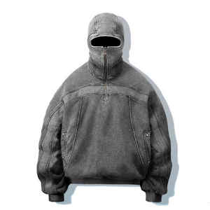 Sweat à capuche oversize délavé à l'acide, cagoule vintage de qualité, sweats à capuche ninja pour hommes, femmes, unisexe, brodés, lourds, hiver 2026 - Product Image 1