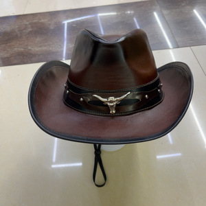 หมวกคาวบอยตะวันตกสำหรับผู้ชายหมวกคาวบอยหนังกลางแจ้งหมวกคาวบอยสำหรับผู้ชายหมวกแฟชั่นหนังแท้ออกแบบได้ตามต้องการใหม่ - Product Image 2