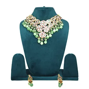 Conjunto de Collar Meenakari Verde Menta con Baño de Oro de 24K, Joyería Fina de Cobre para Boda o Regalo - Product Image 3