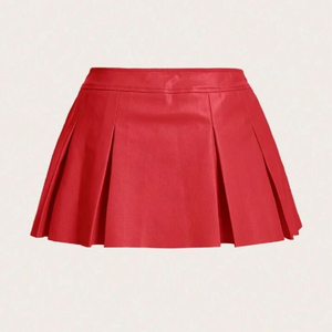 Falda de Cuero Genuino de Alta Calidad para Mujer, Precios al por Mayor, Mini, Transpirable, Brillante, Diseño de Cintura Regular, Estilo Urbano - Product Image 3