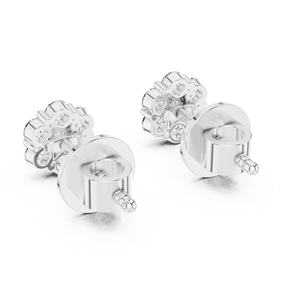 Pendientes de Diamantes de Oro Blanco de 10K, Corte Brillante Redondo, Cultivados en Laboratorio, Diseño Floral Imperial Bloom - Product Image 3