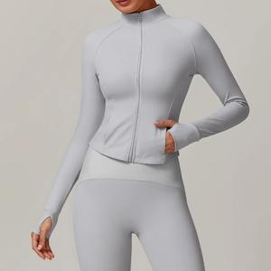 Haut de sport coupe-vent à manches longues et col ajusté, séchage rapide, pour femme, idéal yoga, course à pied, automne-hiver, couleur unie - Product Image 4