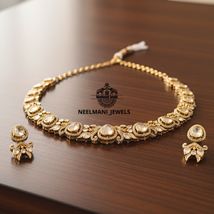 Ensemble de collier classique en moissanite Polki, bijoux raffinés avec coupe poire en or blanc et or rose pour mariage, fête ou cadeau - Product Image 3