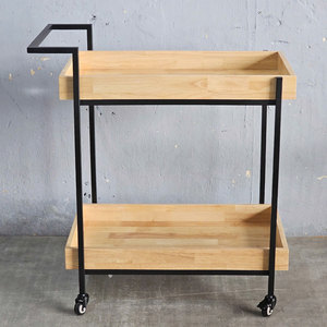 Gena 80x46x95cm Mobile <b>Trolley</b> Shelf Rubber Wood KB68023 for Kitchen Tableware - Product Image 4