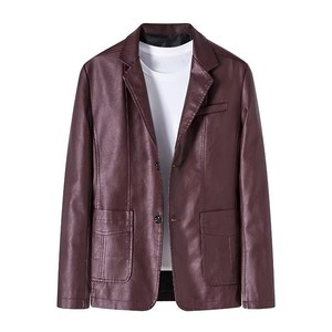PU Leather Blazer Casual Single Button Suit <b>Coat</b> Fit Lapel Jackets for Men Stylish Faux outdoor casual Quilted leather jackets - Product Image 2