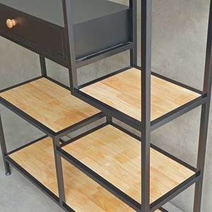 Standing Iron Frame Rubber Wood Decorative Shelf with <b>Drawers</b> for Living Room - Product Image 5