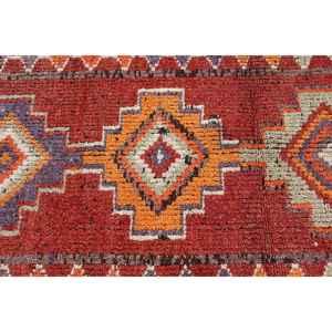 Vintage <b>Runner</b> Rug 2.6x11.6 ft, <b>Red</b> Solid Turkish Wool Rug - Product Image 4