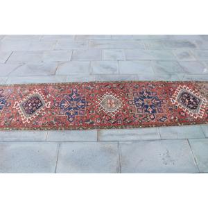 Turkish 2.1x9.8 ft Rug, Vintage Rug, <b>Red</b> Plants & trees Rug <b>Wool</b> - Product Image 4