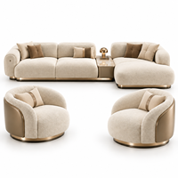 Ensemble de canapés sectionnels incurvés de luxe, canapé moderne en tissu bouclé pour salon, fauteuils pivotants, base dorée, OEHOME, hôtel, écologique, OEM, ODM