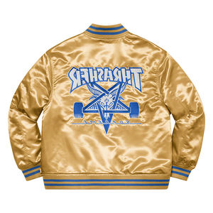 Veste universitaire unisexe vintage personnalisée en gros, légère, 100% polyester satiné, finition dorée brillante, coupe-vent, bomber - Product Image 2