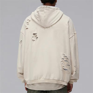 2025 nouveau Design lourd Gsm couleur unie entièrement en détresse à capuche pour hommes sweat Logo personnalisé pas cher prix pour hommes à capuche - Product Image 3