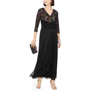 Abito da sera lungo a tubino nero da donna Jessica Howard con scollo a V e maniche a 3/4 in chiffon, taglia 16 - Vita naturale - Product Image 1