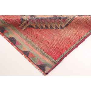 พรมขนาด 3.6x10.9 ฟุต, พรมตุรกีโบราณ, พรมลายตารางสีแดงเทาทำจากขนสัตว์ - Product Image 5