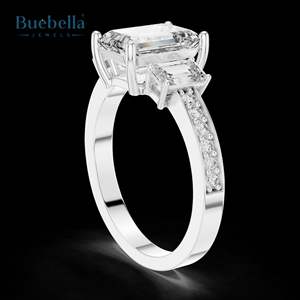 Gran oferta, anillo de compromiso de tres piedras Moissanite de corte esmeralda de Plata de Ley 925 Original para mujer, fiesta de boda - Product Image 4