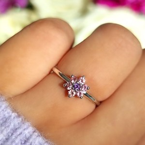 Floral <b>Pink</b> Tourmaline Flower Shaped Dainty Ring Minimalist Petite For Women 925 Sterling Silver October Birthstone <b>Petal</b> - Product Image 1