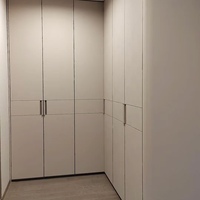 Armoire sur mesure avec panneaux de porte en cuir intégrés et bandes LED, une armoire de chambre moderne et minimaliste dotée de portes en cuir