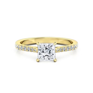 Anillo de compromiso de diamante cultivado en laboratorio con corte princesa de cuatro garras F-VS2 1.10 Ct total, oro macizo de 14K, para fiesta nupcial, engaste de cuatro garras - Product Image 2