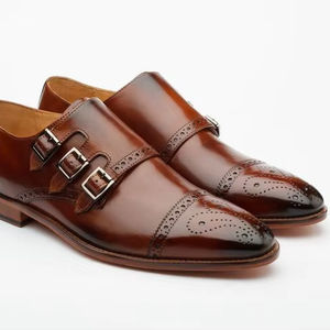 Zapatos de vestir elegantes para hombre, diseño de lujo, cómodas correas de monje de cuero de lujo para uso en oficina, sistema de correas dobles para otoño - Product Image 1