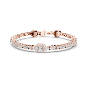 5.275 CT Lab Diamond Tennis Bracelet <b>Emerald</b> & Round Brilliant Cut 10KT, 14KT, 18KT Gold & 925 Silver Rose, Yellow, White - Product Image 1