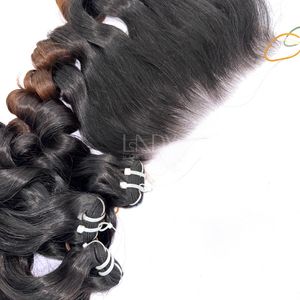 Paquets de couleur rebondissante ombrée de cheveux bruts de haute qualité avec frontal et paquets pour faire des perruques - Product Image 4