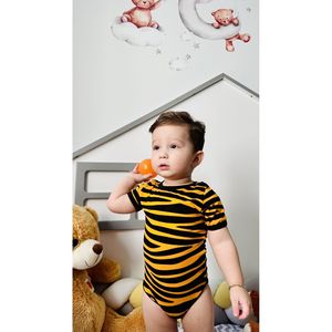 Body a scatto con motivo tigre a manica corta per bambine e ragazzi 100% tessuto flessibile in cotone e Lycra
