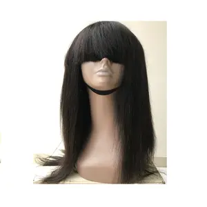 Export Top Quality Wholesale Indian Supplier Cambodian Mink Indian Temple 20" Straight Bob Wig With Bang's Cuticle Aligned Human