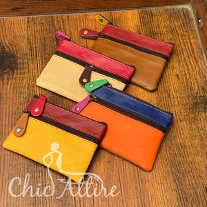 Nouvelle mode portefeuille en cuir véritable recyclé Mini fermeture éclair porte-carte porte-monnaie sac en cuir solide coloré Simple poignet sac à main - Product Image 1