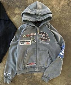 Custom Men's Reversible Stitch Stonewashed Technique Distressed <b>Oversized</b> Double-Zip <b>Hoodie</b> Sun Faded Acid Wash Zip 100% Autumn - Product Image 2