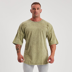 Logo personnalisé anti-rides hommes T-Shirts 100% coton lourd à manches courtes goutte épaule lavé à l'acide respirant T personnalisé - Product Image 1