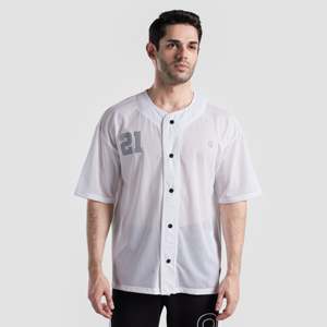 เสื้อยืดเบสบอลสำหรับออกกำลังกาย ผลิตจากผ้าโพลีเอสเตอร์ถัก 100% สีขาว - Product Image 1