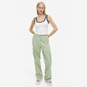 2025 personnalisé élégant femmes Baggy Cargo pantalon respirant 6 poches toile pantalon exportation qualité plat avant Style en gros - Product Image 2