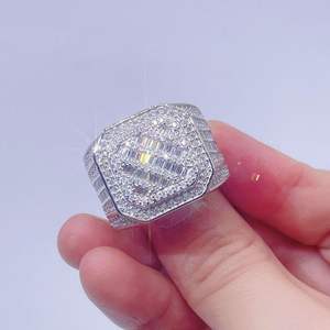 Round and Baguette Lab Grown Diamond Cute Style <b>Rose</b> <b>Gold</b> Engagement <b>Ring</b> for <b>Men</b> - Product Image 1