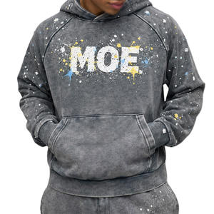 Sudadera con Capucha para Hombre, Acabado Lavado, Felpa de Algodón, con Gráfico de Salpicaduras de Pintura, Corte Holgado, Estilo Urbano, para Marca Privada OEM - Product Image 1