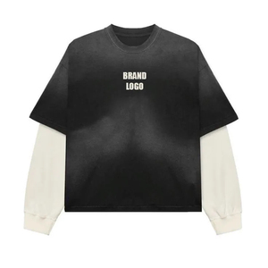 เสื้อยืดคุณภาพสูงผ้าฝ้ายหนานุ่มทรงหลวมแบบดิสเทรส แขนเสื้อคู่ทรงบ็อกซี่ เสื้อยืดสั่งทำพิเศษสำหรับผู้ชาย - Product Image 3