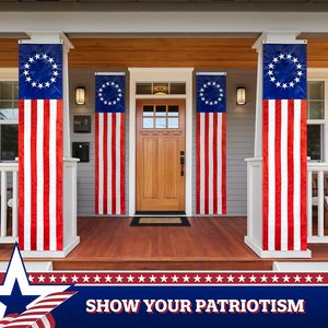 Lot de 2 guirlandes de drapeaux américains à suspendre, 50 étoiles brodées, 5 bandes entièrement cousues, 20 po x 8 po, guirlande patriotique décorative en nylon - Product Image 3