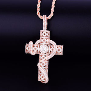 Colgante de Cruz de Jesús de Hip Hop para Unisex hecho con diamantes de laboratorio de corte brillante redondo en oro sólido de 10kt - Product Image 5