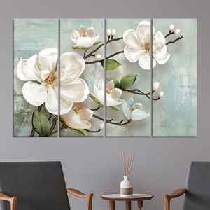Impression sur toile de fleurs de magnolia : art mural floral en ivoire doux, lot de 4 toiles - Product Image 1