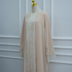 Abaya ouverte de luxe en dentelle florale et mousseline, style <span class=keywords><strong>kimono</strong></span>, élégante et modeste, pour femmes musulmanes, robe longue, vente en gros, Dubaï, pour l'Aïd Ramadan - Product Image 4