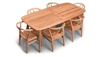 Mobilier d'extérieur indonésien Finition de couleur naturelle Ensemble de table à manger en bois de teck de jardin 6 places pour le salon