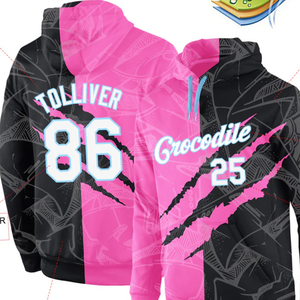 Sudadera con Capucha Personalizada para Hombre, Diseño de Rayas Rosa y Negro de Invierno, Sublimada, con Nombre de Equipo, Impermeable y Transpirable - Product Image 6