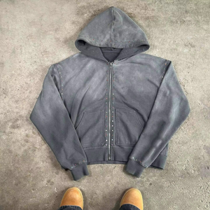 Conjunto de Sudadera con Capucha y Pantalones Deportivos de Felpa Francesa 100% Algodón de 500 g/m², Lavado Ácido, con Pedrería - Product Image 5