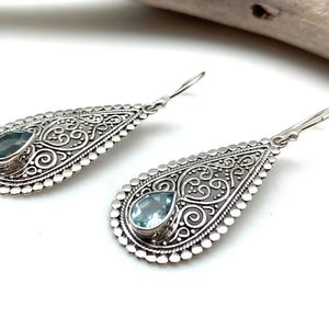 Pendientes de piedras preciosas de Topacio Azul de Plata de Ley 925 de tendencia, joyería hecha a mano, pendientes de estilo bohemio de plata, joyería para regalo de mujer - Product Image 3