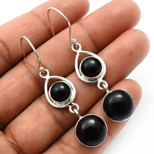 คอลเลกชันที่ดีที่สุดล่าสุดอินเทรนด์ 925 เงินสเตอร์ลิงธรรมชาตินิลสีดําอัญมณีต่างหูออกแบบไม่ซ้ําใครซัพพลายเออร์เครื่องประดับทําด้วยมือ - Product Image 3