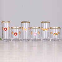 Cangkir Tumbler kaca Highball air Cocktail desain tinggi Enamel 3D pelek emas untuk hadiah