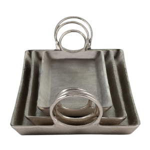 Plateau de service contemporain en aluminium brillant fait à la main Plateau de table de Noël Plateau de service en aluminium avec poignées - Product Image 1